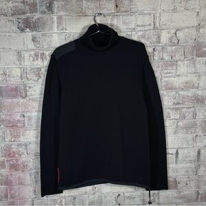 Prada Sport Archive 90s Black Red Tab Nylon/Wool Luxury Turtleneck Sweater